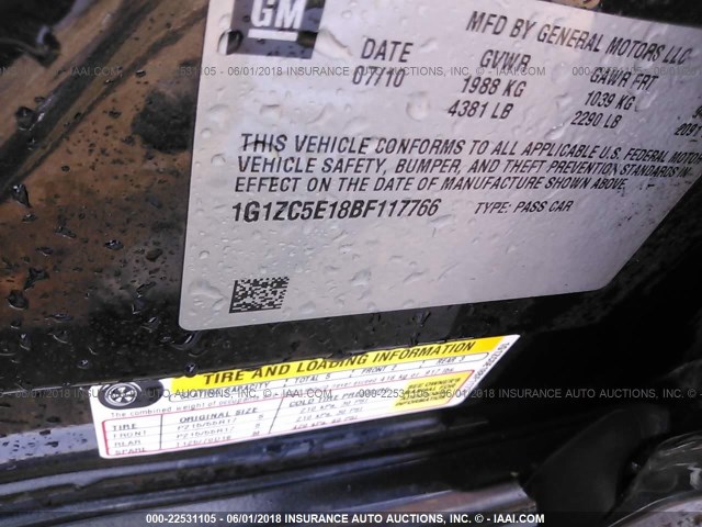 1G1ZC5E18BF117766 - 2011 CHEVROLET MALIBU 1LT BLACK photo 9