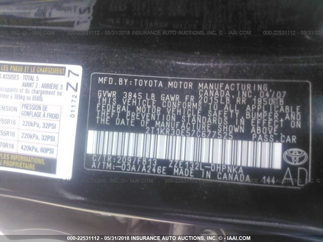 2T1KR30E57C677525 - 2007 TOYOTA COROLLA MATRIX XR BLACK photo 9