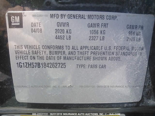 1G1ZH57B184262725 - 2008 CHEVROLET MALIBU 1LT BLACK photo 9