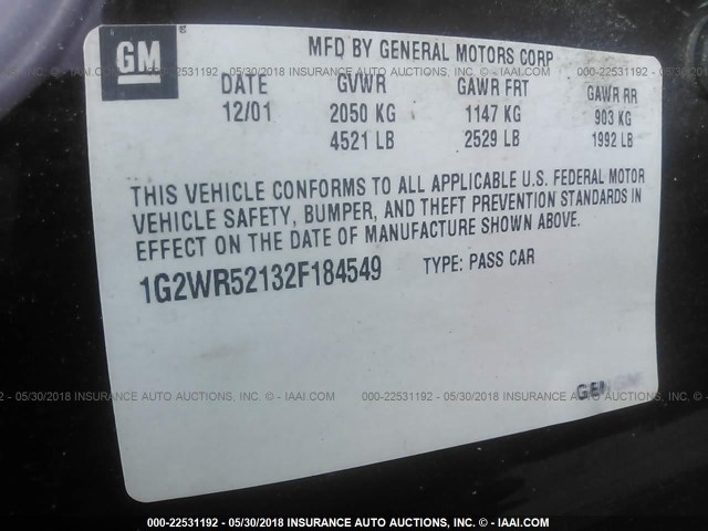 1G2WR52132F184549 - 2002 PONTIAC GRAND PRIX GTP MAROON photo 9