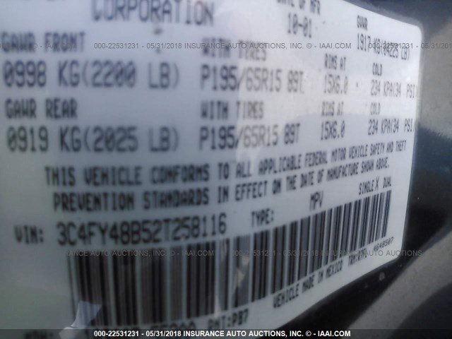 3C4FY48B52T258116 - 2002 CHRYSLER PT CRUISER CLASSIC 蓝色 照片 9