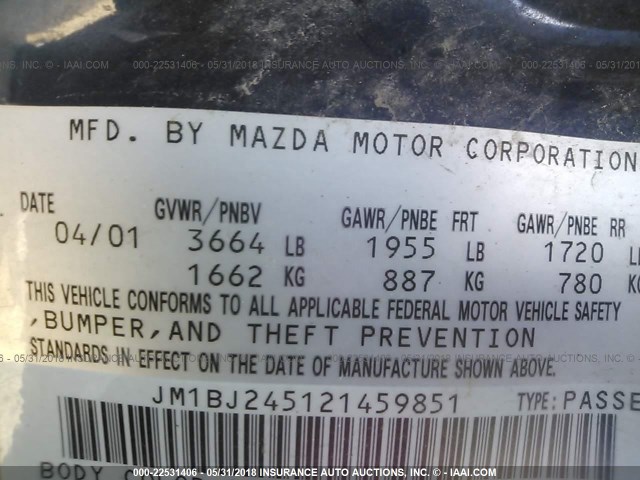 JM1BJ245121459851 - 2002 MAZDA PROTEGE PR5 蓝色 照片 9