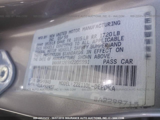 1NXBR12E9XZ205991 - 1999 TOYOTA COROLLA VE/CE/LE 金色 照片 9