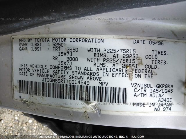 JT3GN86R1T0014549 - 1996 TOYOTA 4RUNNER SR5 棕色 照片 9