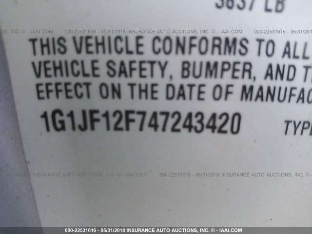 1G1JF12F747243420 - 2004 CHEVROLET CAVALIER LS SILVER photo 9