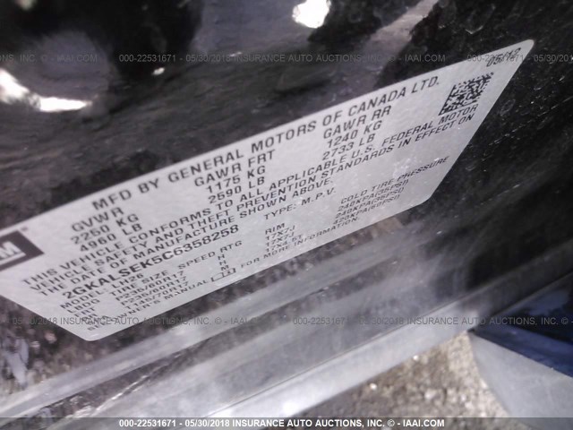 2GKALSEK5C6358258 - 2012 GMC TERRAIN SLE BLACK photo 9