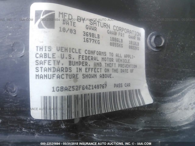 1G8AZ52F64Z140767 - 2004 SATURN ION LEVEL 2 Qızıl foto 9