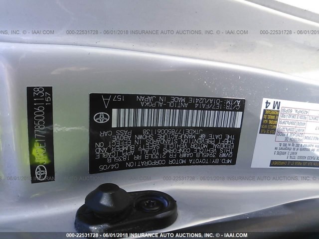 JTKDE177850061138 - 2005 TOYOTA SCION TC 银色 照片 9