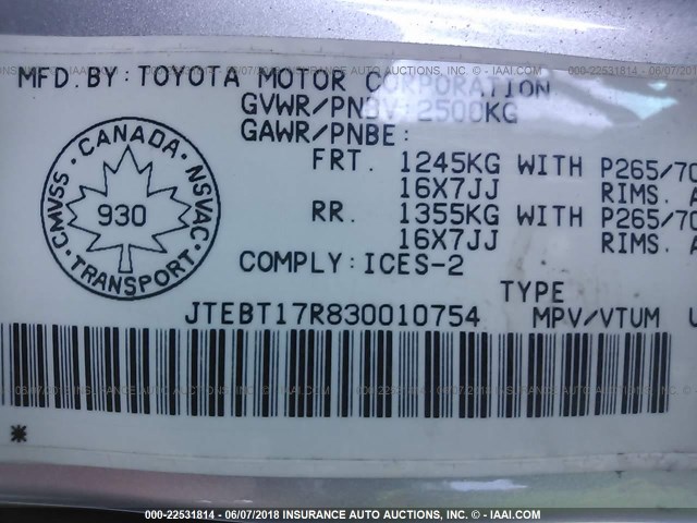 JTEBT17R830010754 - 2003 TOYOTA 4RUNNER LIMITED SILVER photo 9