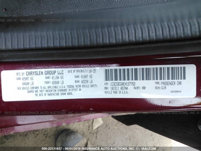 1C3CCBCG0EN157762 - 2014 CHRYSLER 200 LIMITED RED photo 9