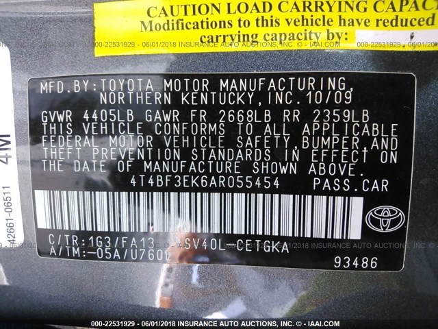 4T4BF3EK6AR055454 - 2010 TOYOTA CAMRY SE/LE/XLE GRAY photo 9