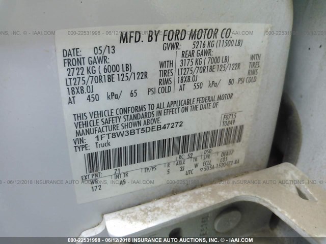 1FT8W3BT5DEB47272 - 2013 FORD F350 4X4 CREWCAB SUPER DUTY WHITE photo 10