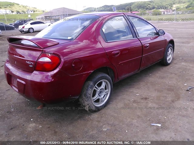 1B3ES56C44D577029 - 2004 DODGE NEON SXT RED photo 4