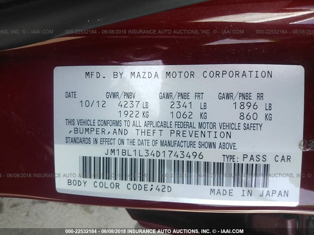 JM1BL1L34D1743496 - 2013 MAZDA SPEED 3 RED photo 9