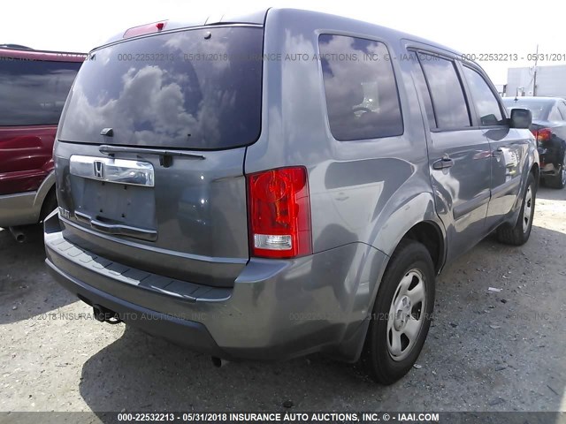 5FNYF3H26BB006057 - 2011 HONDA PILOT LX GRAY photo 4