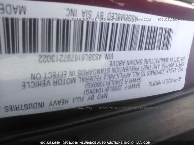 4S3BL616797213022 - 2009 SUBARU LEGACY 2.5I RED photo 9