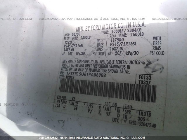 1FTZR15U61PA06988 - 2001 FORD RANGER SUPER CAB WHITE photo 9