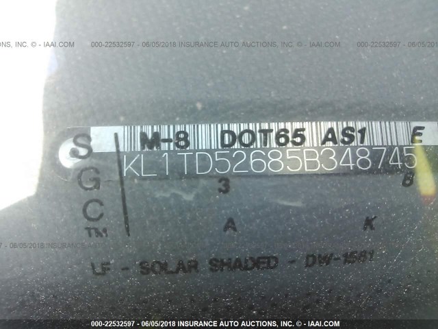 KL1TD52685B348745 - 2005 CHEVROLET AVEO LS BLUE photo 9