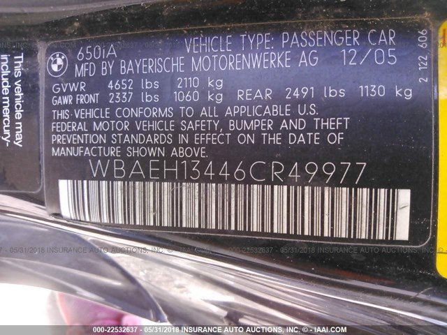 WBAEH13446CR49977 - 2006 BMW 650 I BLACK photo 9