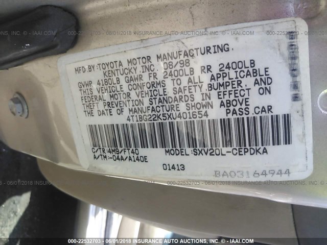 4T1BG22K5XU401654 - 1999 TOYOTA CAMRY CE/LE/XLE ოქროსფერი ფოტო 9