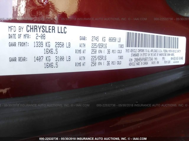 2A8HR54PX8R717240 - 2008 CHRYSLER TOWN & COUNTRY TOURING RED photo 9