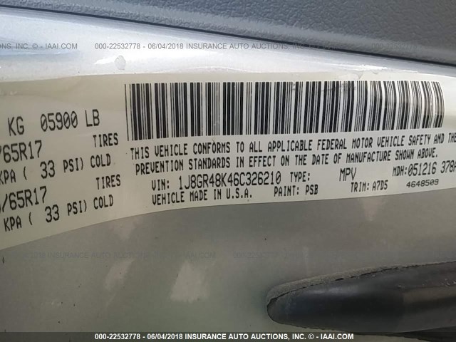 1J8GR48K46C326210 - 2006 JEEP GRAND CHEROKEE LAREDO/COLUMBIA/FREEDOM 银色 照片 9