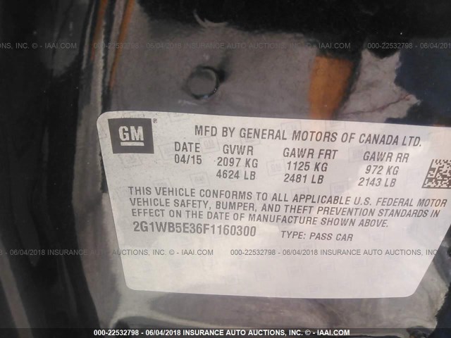 2G1WB5E36F1160300 - 2015 CHEVROLET IMPALA LIMITED LT BLACK photo 9