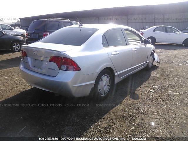 JHMFA36218S027692 - 2008 HONDA CIVIC HYBRID SILVER photo 4