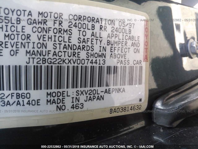 JT2BG22KXV0074413 - 1997 TOYOTA CAMRY LE/XLE 绿色 照片 9