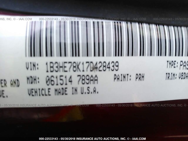 1B3HE78K17D428439 - 2007 DODGE CALIBER R/T RED photo 9