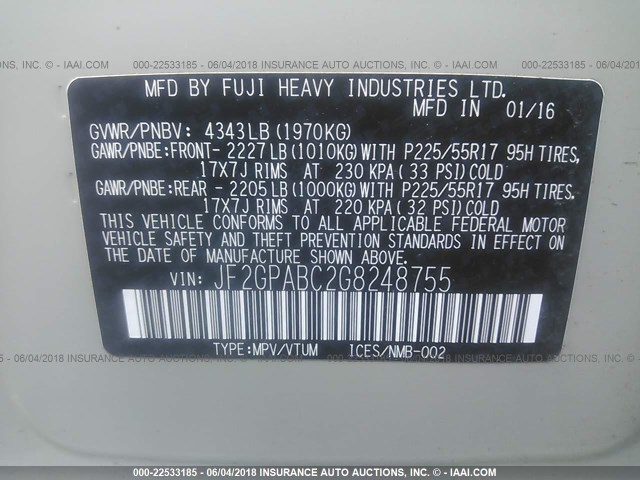 JF2GPABC2G8248755 - 2016 SUBARU CROSSTREK PREMIUM ბეჟი ფოტო 9