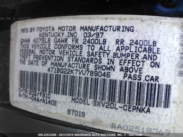 4T1BG22K7VU789046 - 1997 TOYOTA CAMRY CE/LE/XLE BLACK photo 9