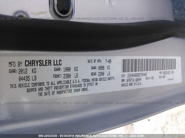 1B3HB48B98D794402 - 2008 DODGE CALIBER SXT SILVER photo 9