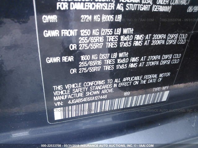 4JGAB54E6XA127448 - 1999 MERCEDES-BENZ ML 320 BLUE photo 9