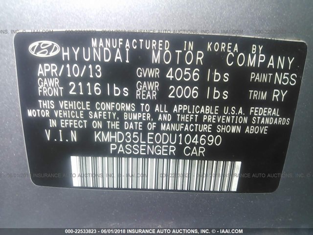 KMHD35LE0DU104690 - 2013 HYUNDAI ELANTRA GT GRAY photo 9