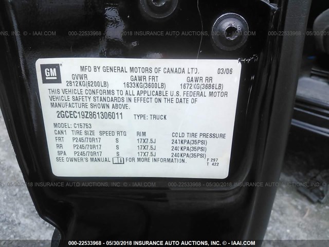 2GCEC19Z861306011 - 2006 CHEVROLET SILVERADO C1500 BLACK photo 9