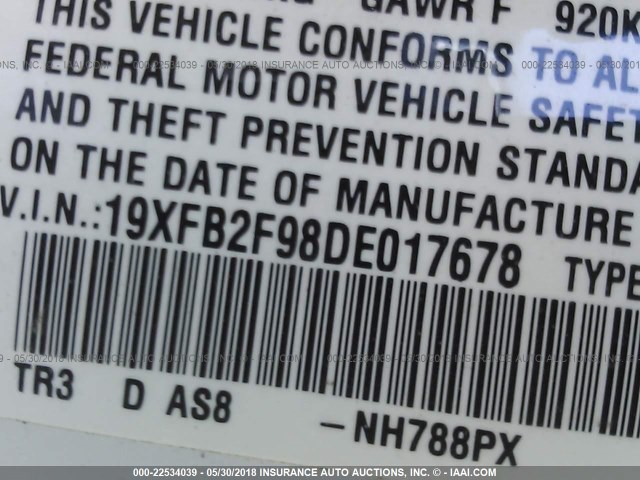 19XFB2F98DE017678 - 2013 HONDA CIVIC EXL 白色 照片 9