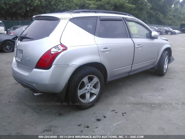 JN8AZ08T55W329164 - 2005 NISSAN MURANO SL/SE/S SILVER photo 4