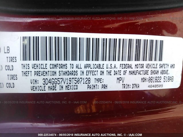 3D4GG57V19T507128 - 2009 DODGE JOURNEY SXT RED photo 9