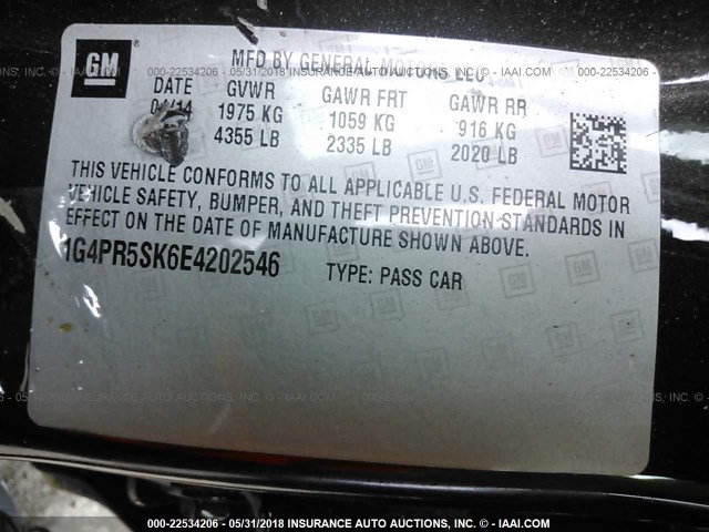 1G4PR5SK6E4202546 - 2014 BUICK VERANO CONVENIENCE BLACK photo 9