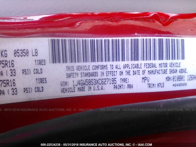 1J4GW58S3XC627195 - 1999 JEEP GRAND CHEROKEE LAREDO Qırmızı foto 9