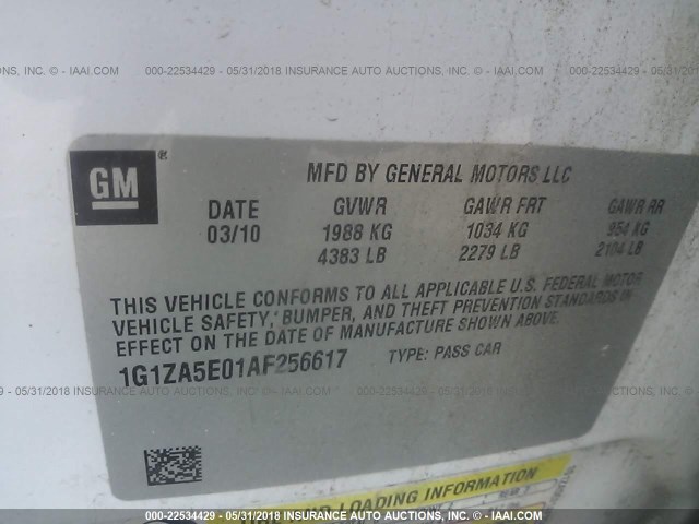 1G1ZA5E01AF256617 - 2010 CHEVROLET MALIBU LS 白色 照片 9