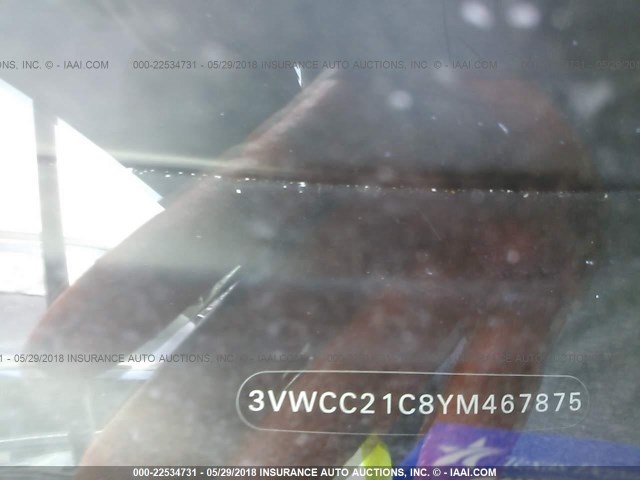 3VWCC21C8YM467875 - 2000 VOLKSWAGEN NEW BEETLE GLS BLACK photo 9