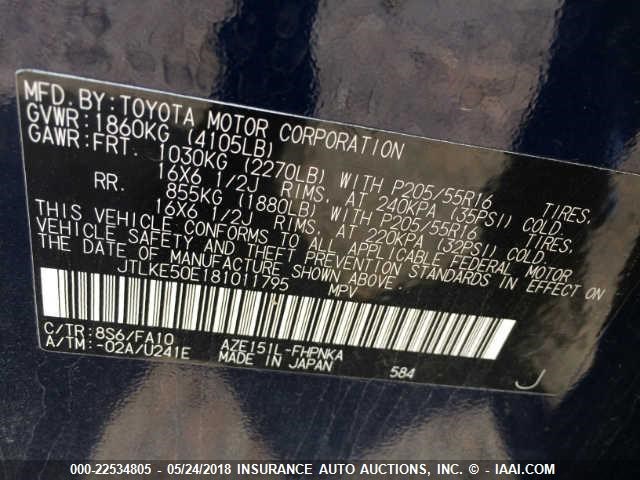 JTLKE50E181011795 - 2008 TOYOTA SCION XB BLUE photo 9