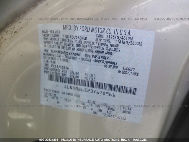 1LNHM86S23Y678961 - 2003 LINCOLN LS CREAM photo 9
