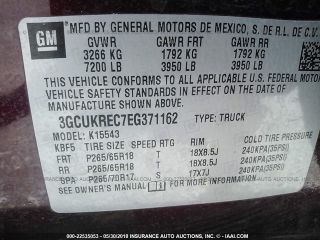 3GCUKREC7EG371162 - 2014 CHEVROLET SILVERADO K1500 LT MAROON photo 9