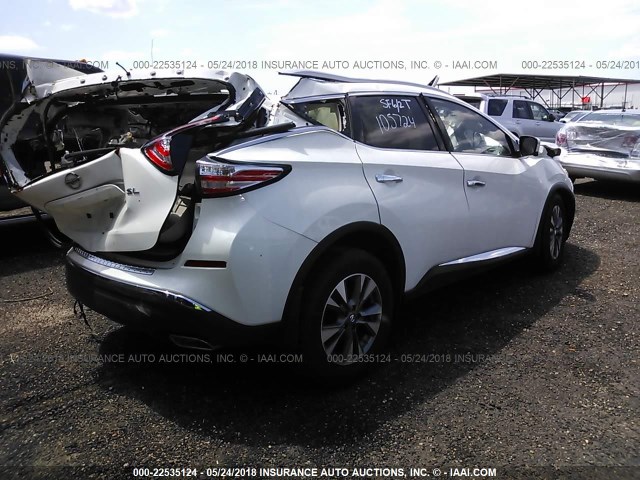 5N1AZ2MG7HN105724 - 2017 NISSAN MURANO S/SL/SV/PLATINUM WHITE photo 4