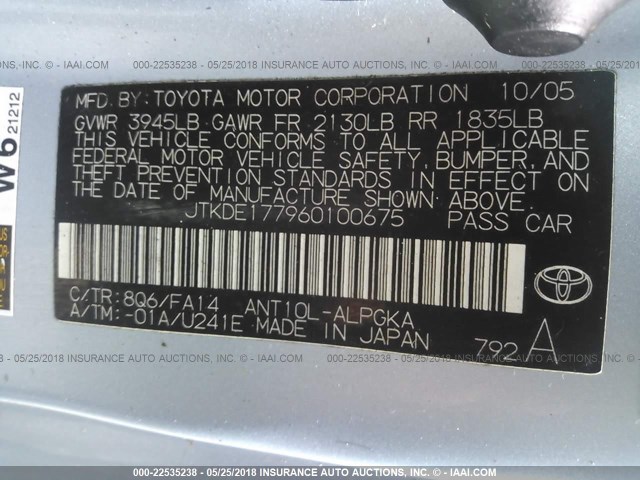 JTKDE177960100675 - 2006 TOYOTA SCION TC 蓝色 照片 9