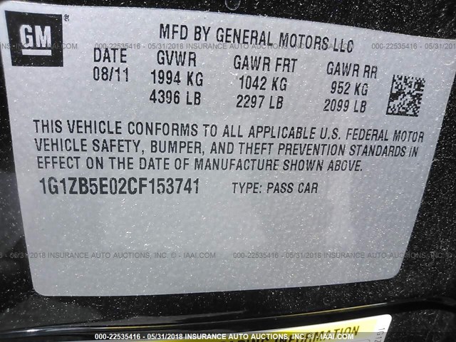 1G1ZB5E02CF153741 - 2012 CHEVROLET MALIBU LS BLACK photo 9