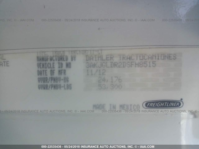 3AKJGLDR2DSFH8515 - 2013 FREIGHTLINER CASCADIA 125  WHITE photo 10